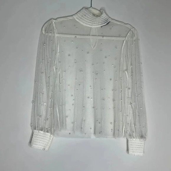 Forever 21 Cream Sheer Pearl Top - Picture 1 of 12